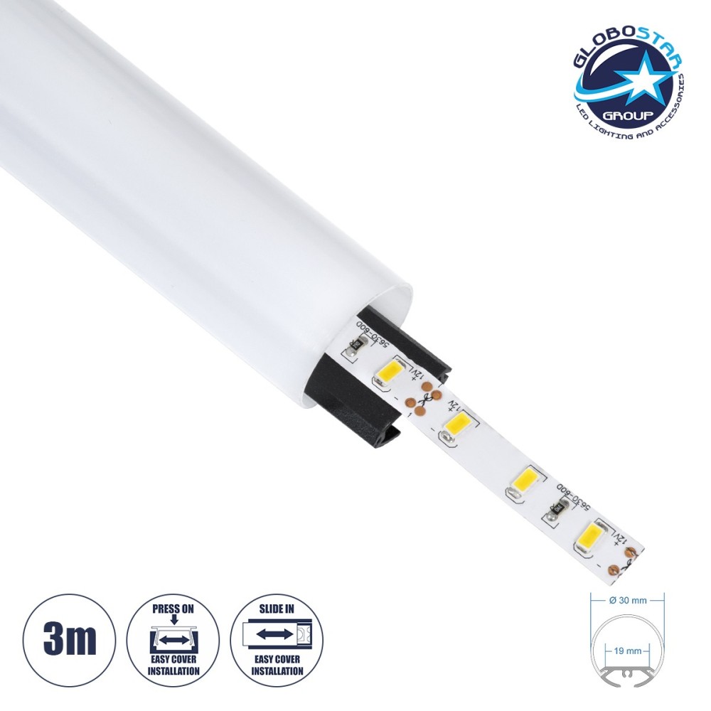 GloboStar® SURFACEPENDANT-PROFILE 70854-3M Προφίλ Αλουμινίου - Βάση & Ψύκτρα Ταινίας LED με Λευκό Γαλακτερό Κάλυμμα - Επιφανειακή & Κρεμαστή Χρήση - Πατητό Κάλυμμα - Μαύρο - 3 Μέτρα - Μ300 x Φ3cm